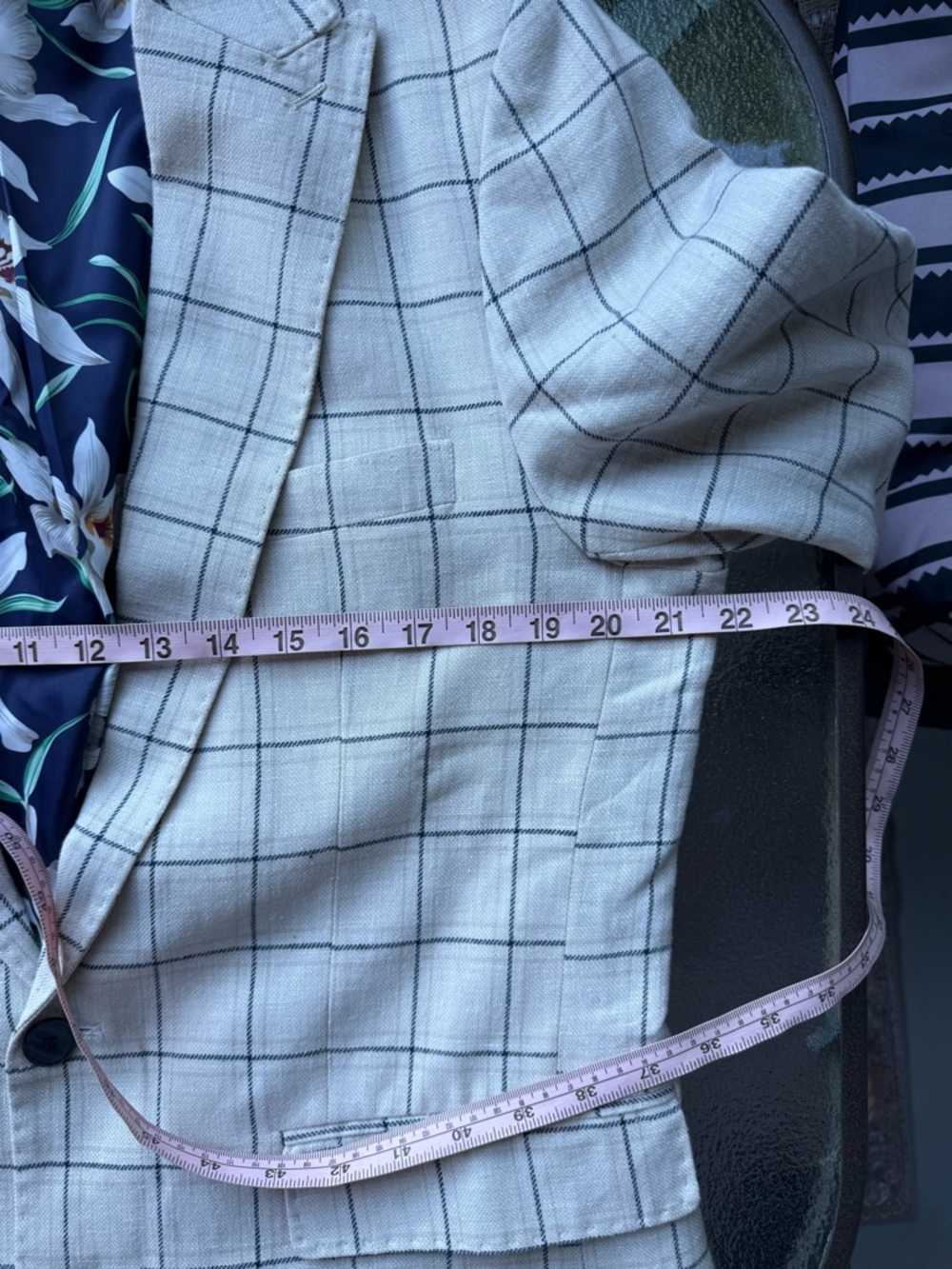 Men's Windowpane Two-Piece Suit - beige-blue lines size skinny 42 - Picture 8 of 16